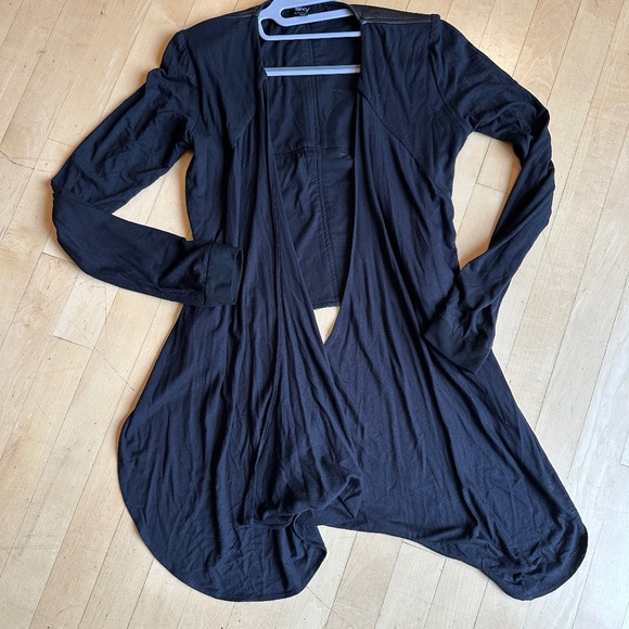 SKY black leather combo tie front cardigan, XS, N - Picture 2 of 5